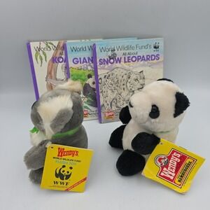 Lot of 2 1988 Wendy's WWF World Wildlife Fund Plush Animals, Panda, Koala,Books
